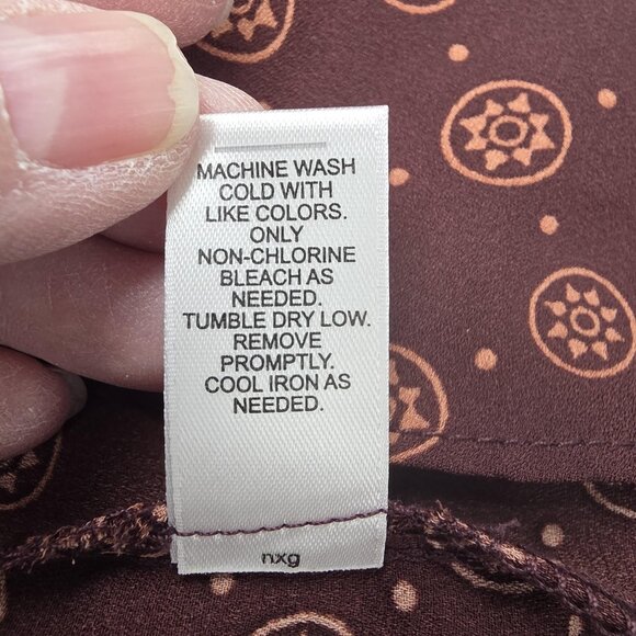 Cato Shirt Womens 26/28W Brown Burgundy Mixed Print Zip Front Roll Tab Plus Size - Picture 8 of 10